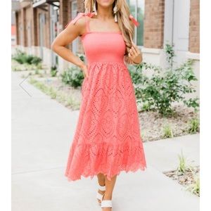 Coral Lace Midi dress
